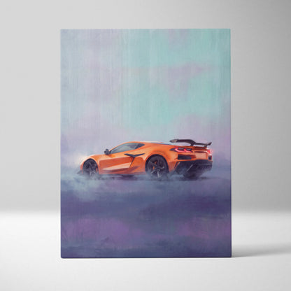 Chevrolet Corvette C8 Inspired Automotive Wall Art, Supercar Canvas Print for Living Room