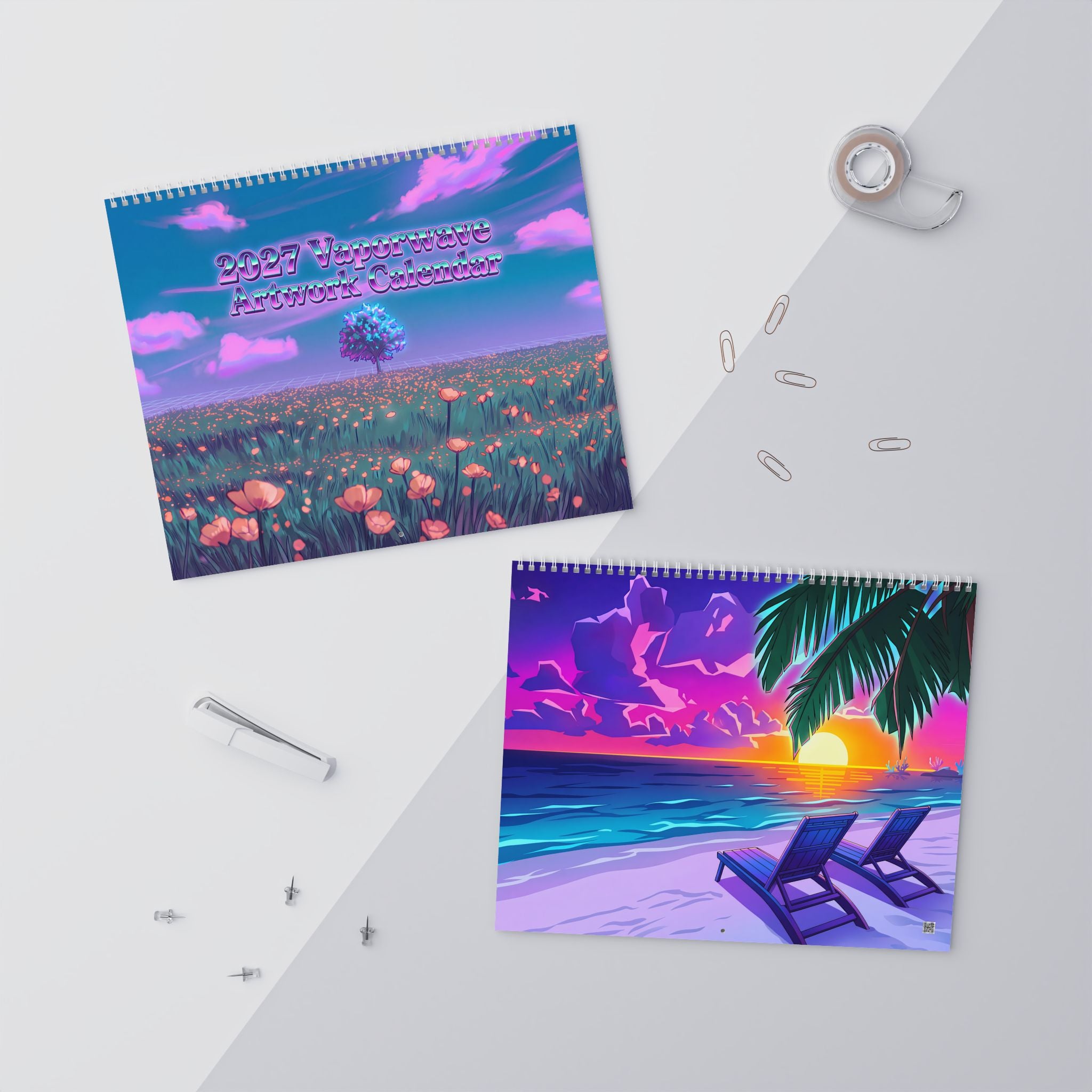 2027 Vaporwave Artwork Wall Calendar – Neon Dreamscape & Retro Digital Art