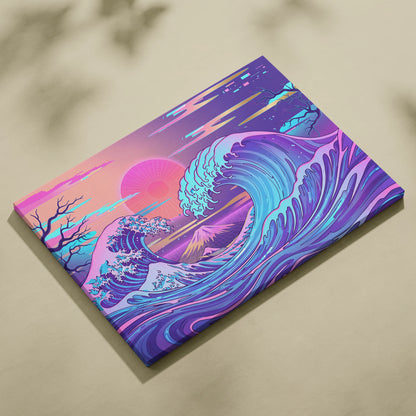 Neon Fuji Vaporwave Canvas - Japanese Landscape Neon Pink Purple Living Room Vaporwave Dreamy Mood Wall Art Canvas