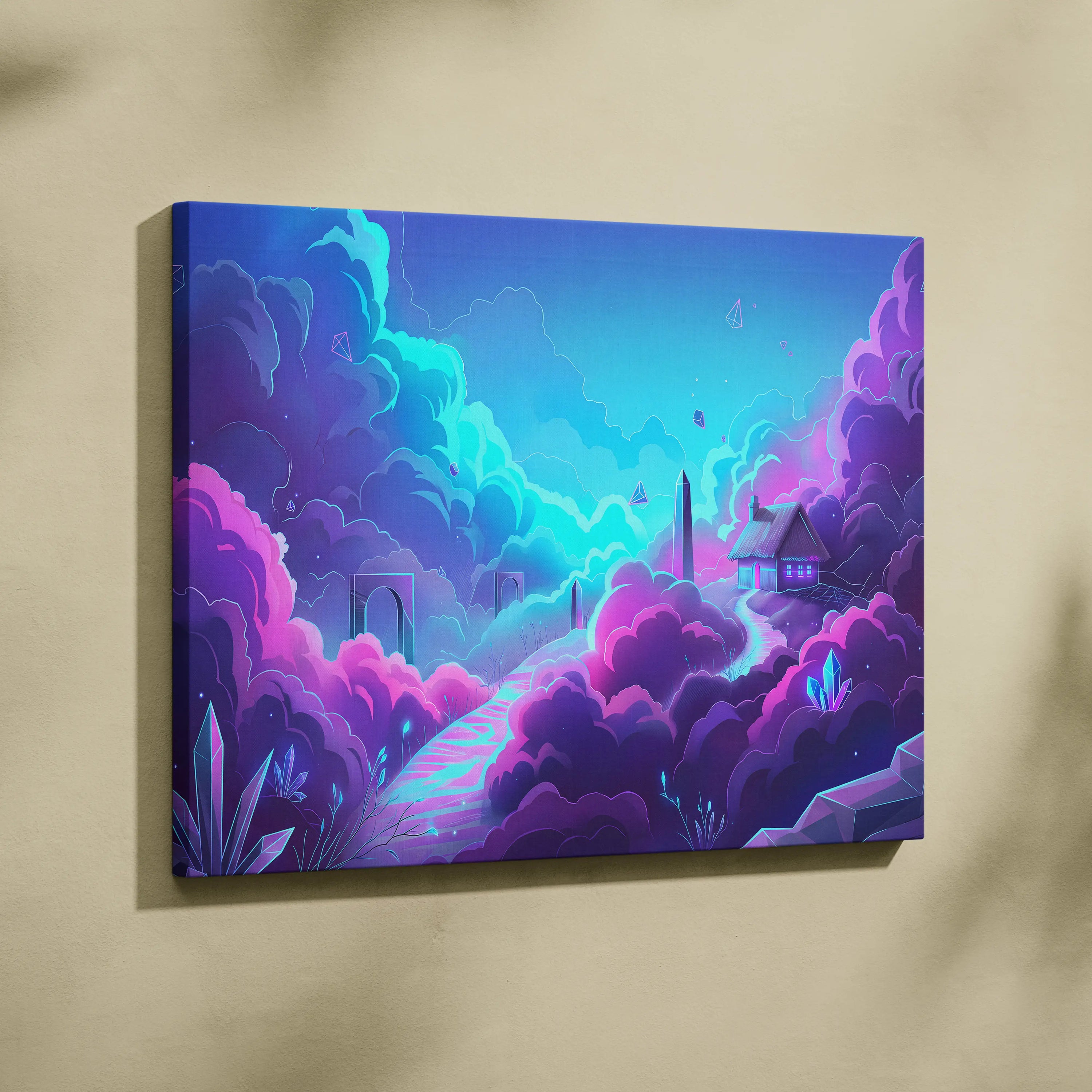 Vaporwave Neon Dream Canvas - Neon Cityscape Surreal Landscape Blues Living Room Vaporwave Dreamy Mood