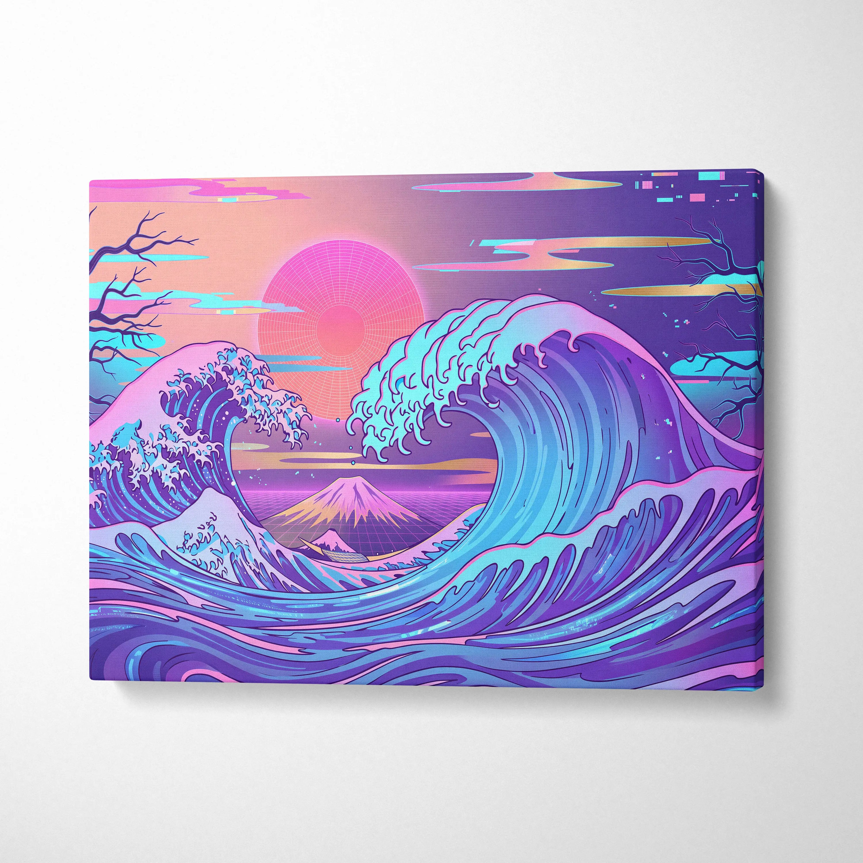 Neon Fuji Vaporwave Canvas - Japanese Landscape Neon Pink Purple Living Room Vaporwave Dreamy Mood Wall Art Canvas
