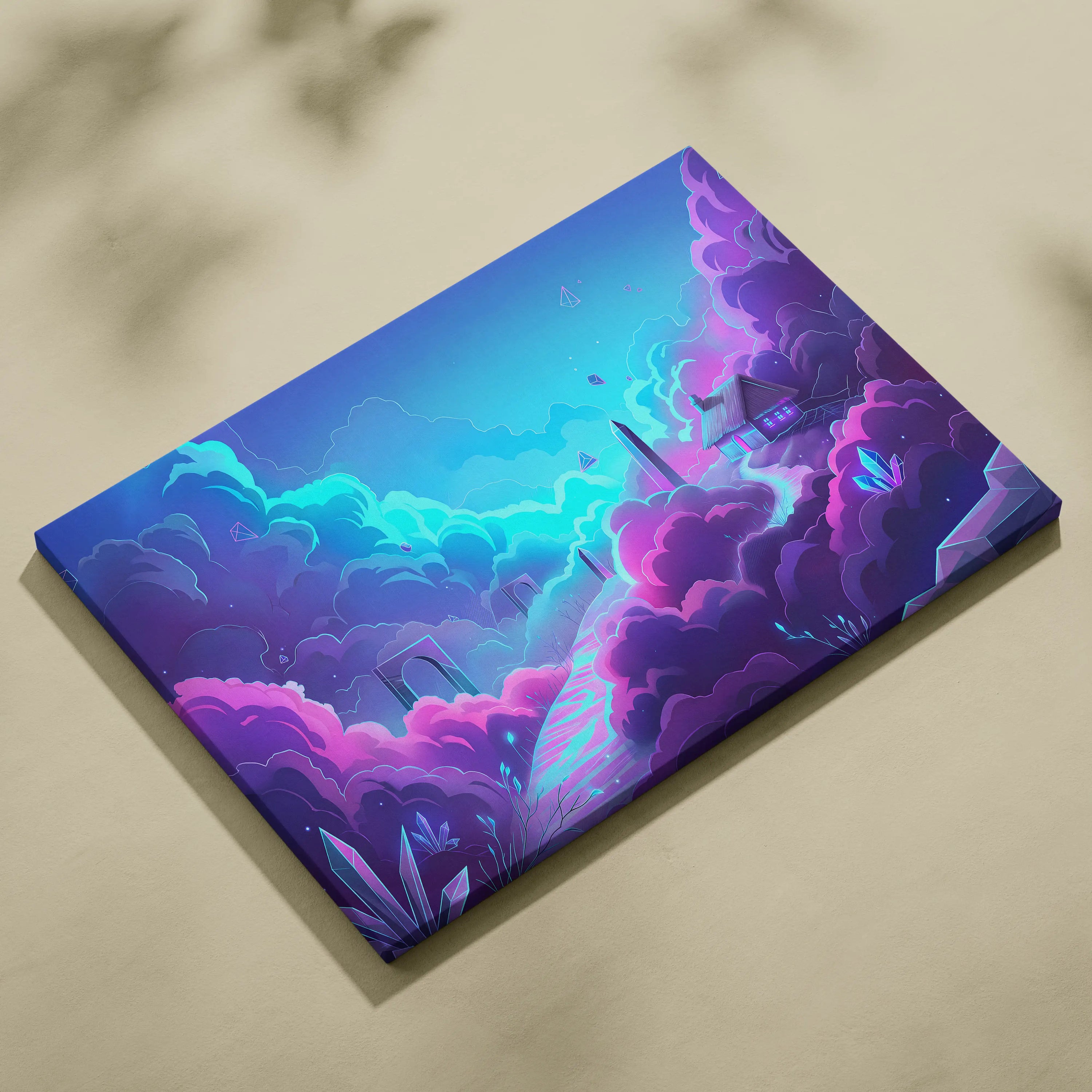 Vaporwave Neon Dream Canvas - Neon Cityscape Surreal Landscape Blues Living Room Vaporwave Dreamy Mood