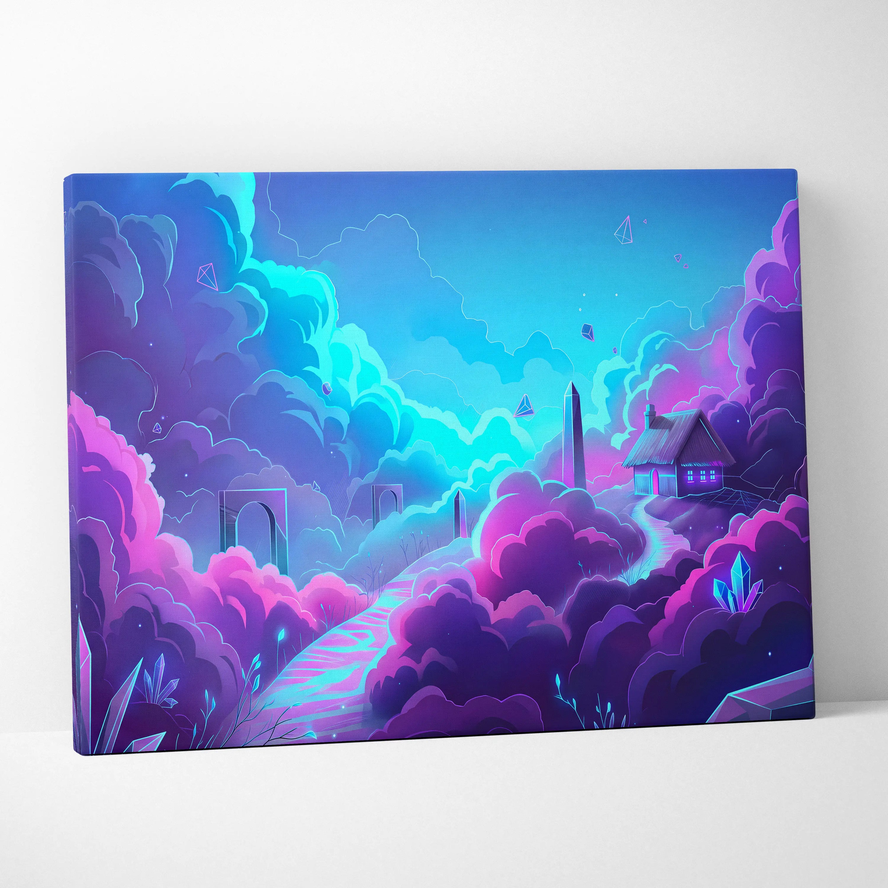 Vaporwave Neon Dream Canvas - Neon Cityscape Surreal Landscape Blues Living Room Vaporwave Dreamy Mood