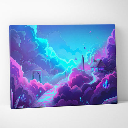 Vaporwave Neon Dream Canvas - Neon Cityscape Surreal Landscape Blues Living Room Vaporwave Dreamy Mood