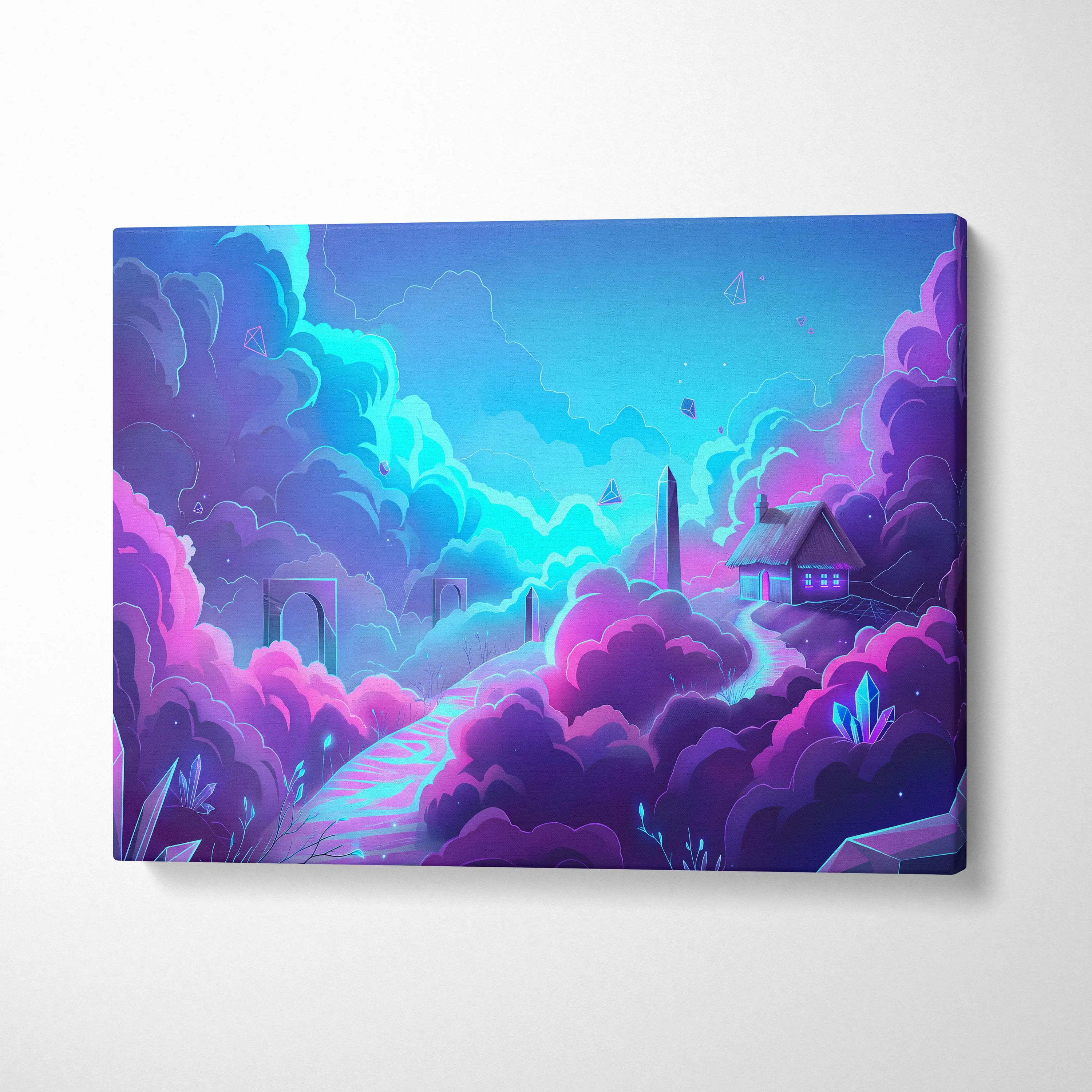 Vaporwave Neon Dream Canvas - Neon Cityscape Surreal Landscape Blues Living Room Vaporwave Dreamy Mood