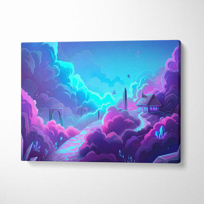 Vaporwave Neon Dream Canvas - Neon Cityscape Surreal Landscape Blues Living Room Vaporwave Dreamy Mood