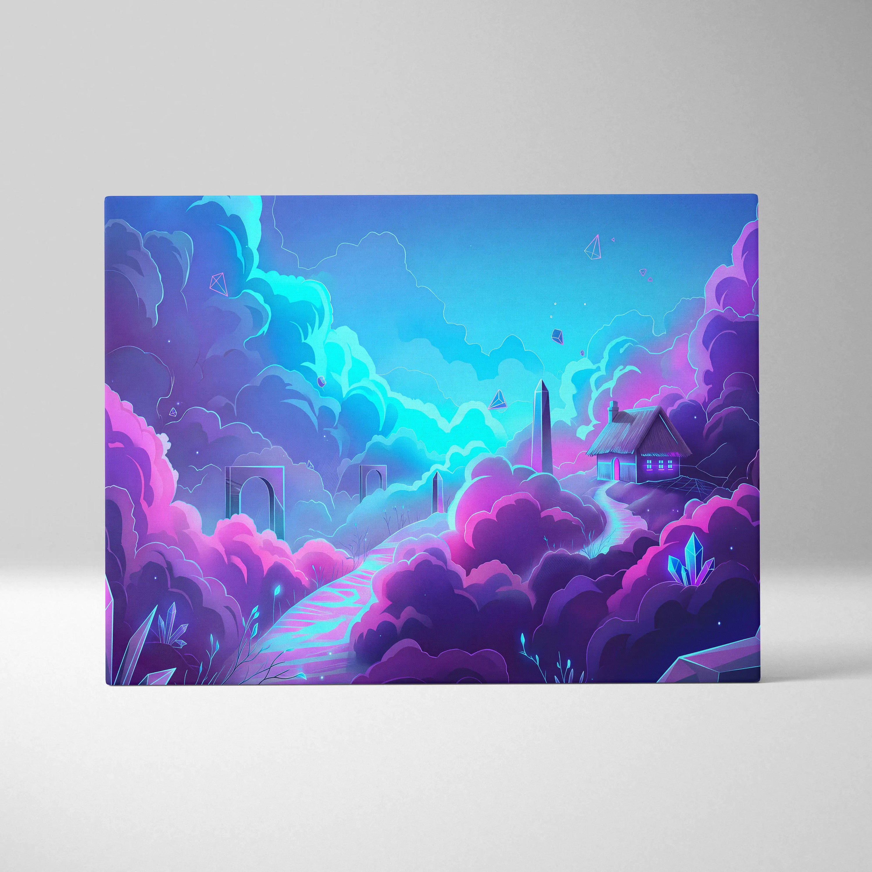 Vaporwave Neon Dream Canvas - Neon Cityscape Surreal Landscape Blues Living Room Vaporwave Dreamy Mood