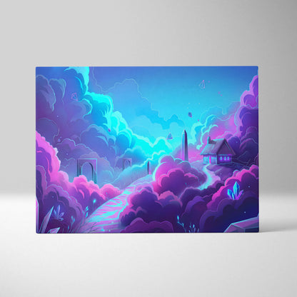 Vaporwave Neon Dream Canvas - Neon Cityscape Surreal Landscape Blues Living Room Vaporwave Dreamy Mood