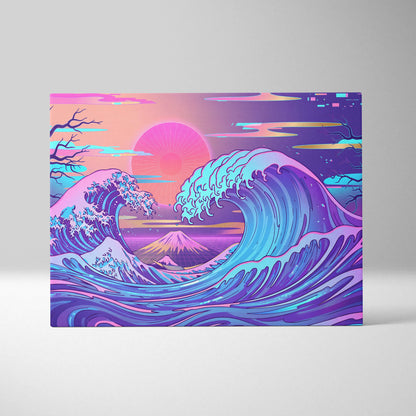Neon Fuji Vaporwave Canvas - Japanese Landscape Neon Pink Purple Living Room Vaporwave Dreamy Mood Wall Art Canvas
