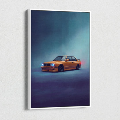 BMW E30 M3 Inspired Automotive Wall Art, Classic German Sports Car Canvas Art Print