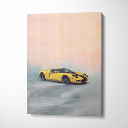 Ford GT Inspired Canvas Art, Racing Supercar Wall Painting for Garage Decor