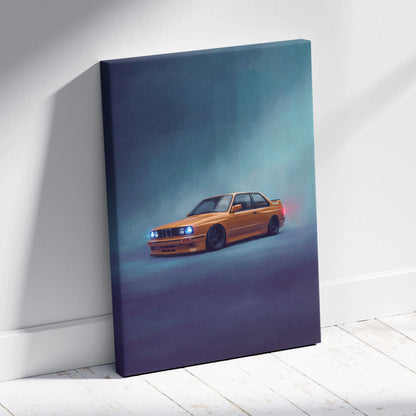 BMW E30 M3 Inspired Automotive Wall Art, Classic German Sports Car Canvas Art Print