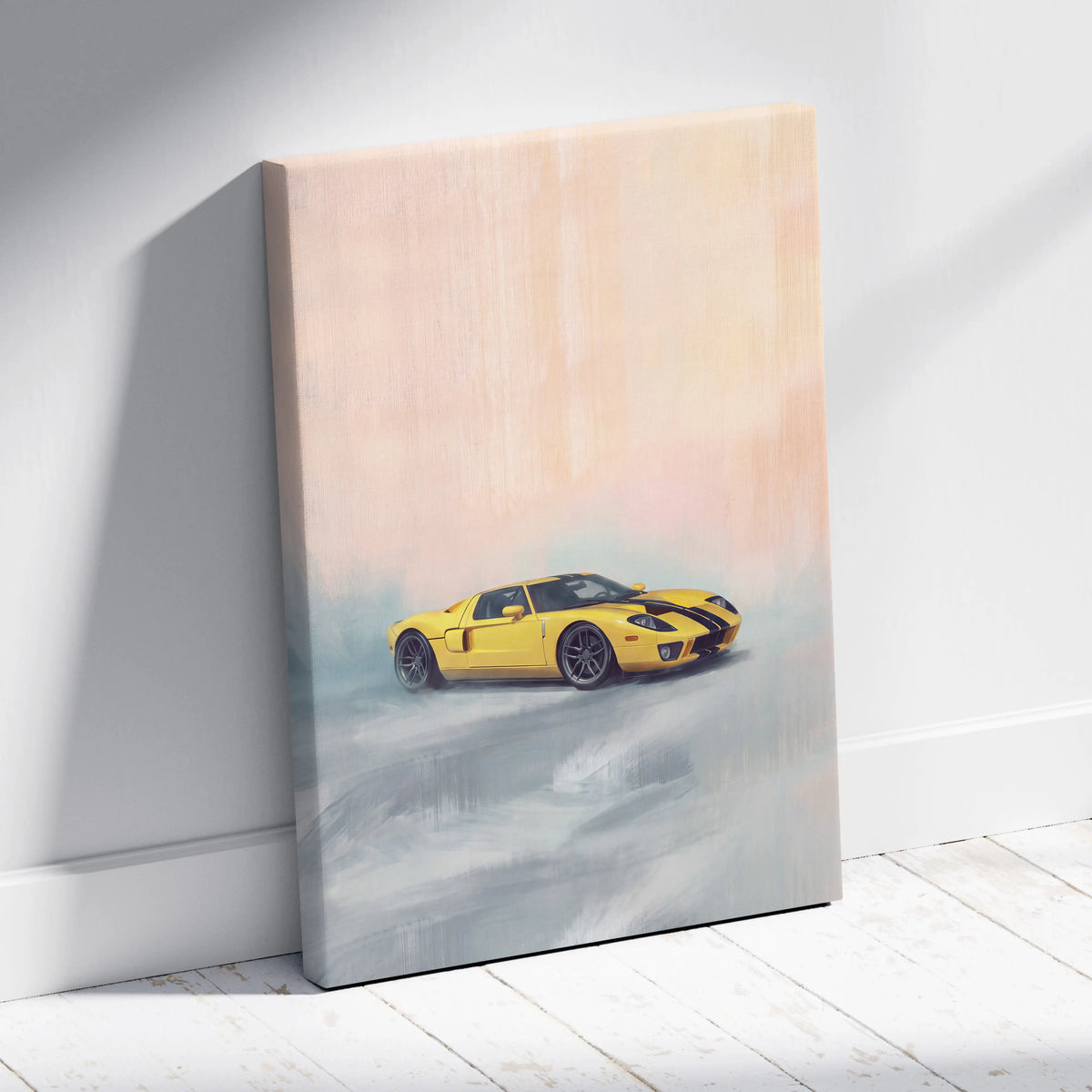 Ford GT Inspired Canvas Art, Racing Supercar Wall Painting for Garage Decor