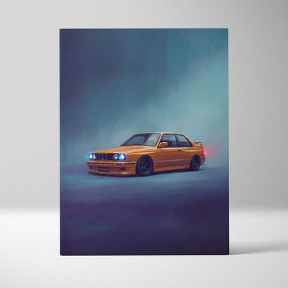 BMW E30 M3 Inspired Automotive Wall Art, Classic German Sports Car Canvas Art Print