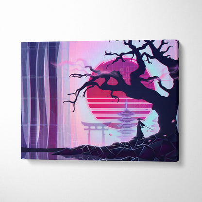 Vaporwave Japan Neon Sunset - Japan Landscape Neon Pink Purple Cyan Living Room Vaporwave Dreamy Nostalgic Modern Canvas