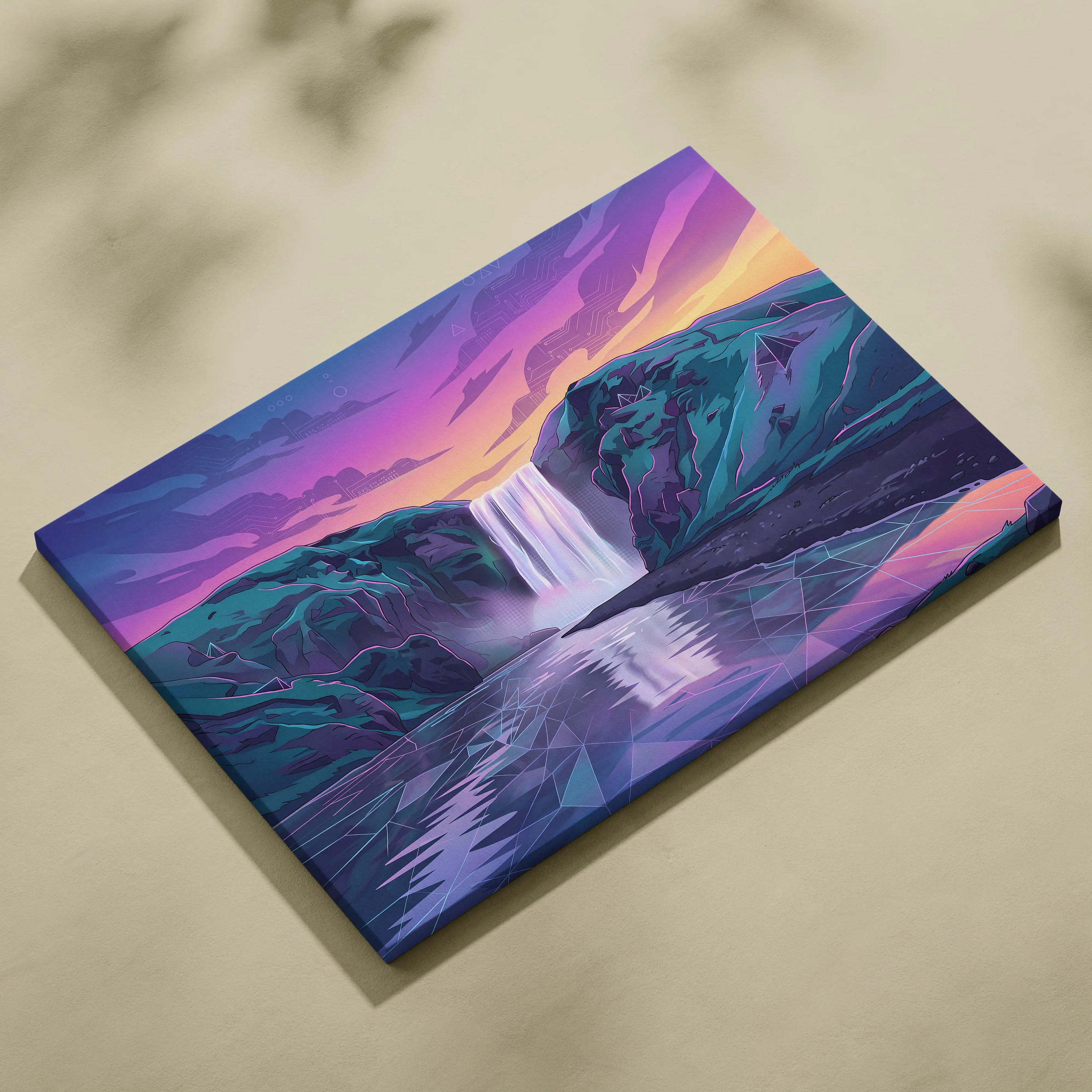 Neon Cityscape Vaporwave Canvas - Vaporwave Cityscape Neon Pink Teal Dreamy Mood Living Room Retro Futurism Canvas Print