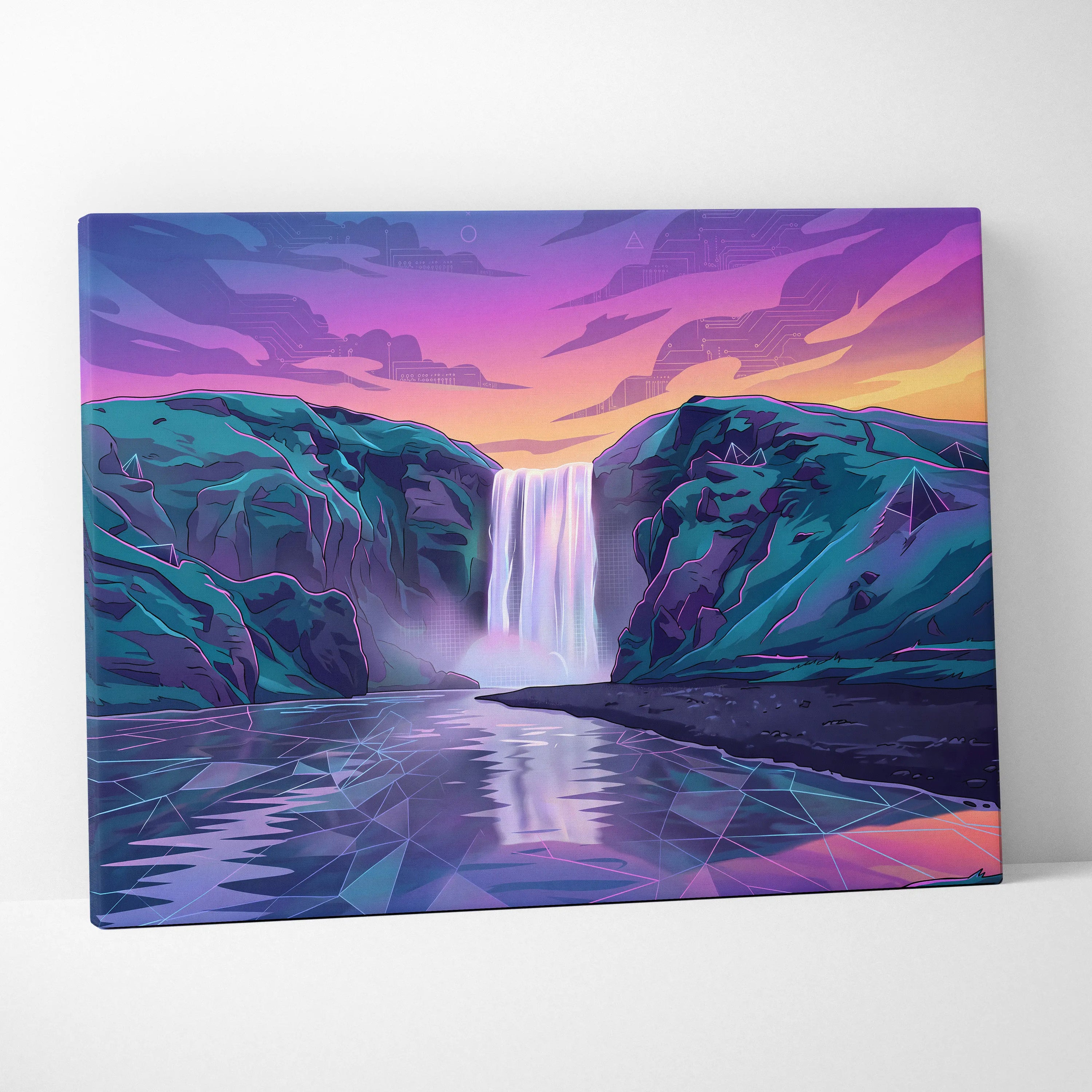 Neon Cityscape Vaporwave Canvas - Vaporwave Cityscape Neon Pink Teal Dreamy Mood Living Room Retro Futurism Canvas Print