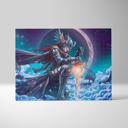 Neon Moon Warrior Canvas - Fantasy Warrior Neon Purple Bedroom Vaporwave Dreamy Vaporwave Mood Decor Canvas Print