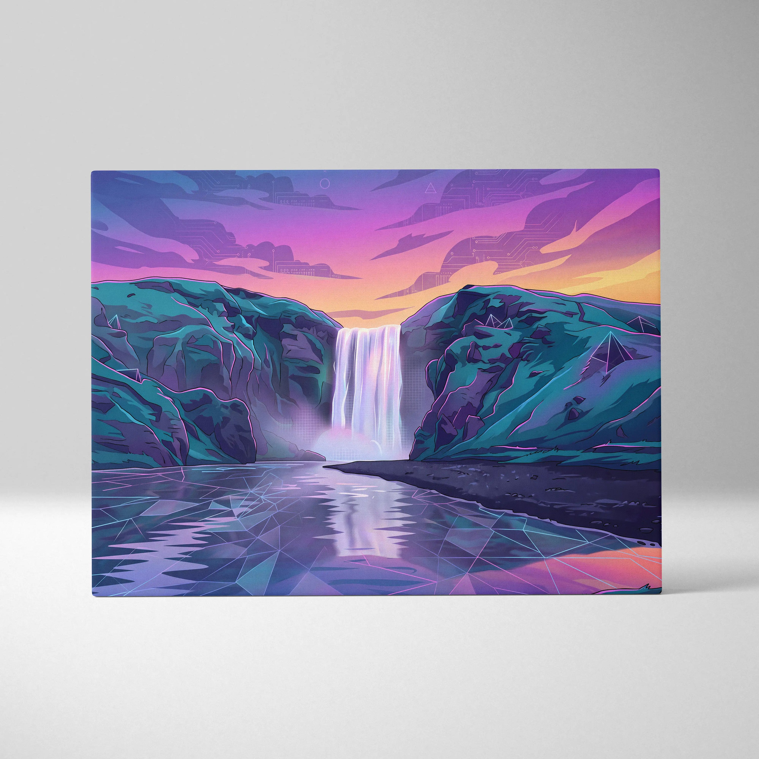 Neon Cityscape Vaporwave Canvas - Vaporwave Cityscape Neon Pink Teal Dreamy Mood Living Room Retro Futurism Canvas Print