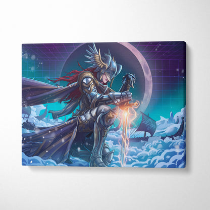 Neon Moon Warrior Canvas - Fantasy Warrior Neon Purple Bedroom Vaporwave Dreamy Vaporwave Mood Decor Canvas Print