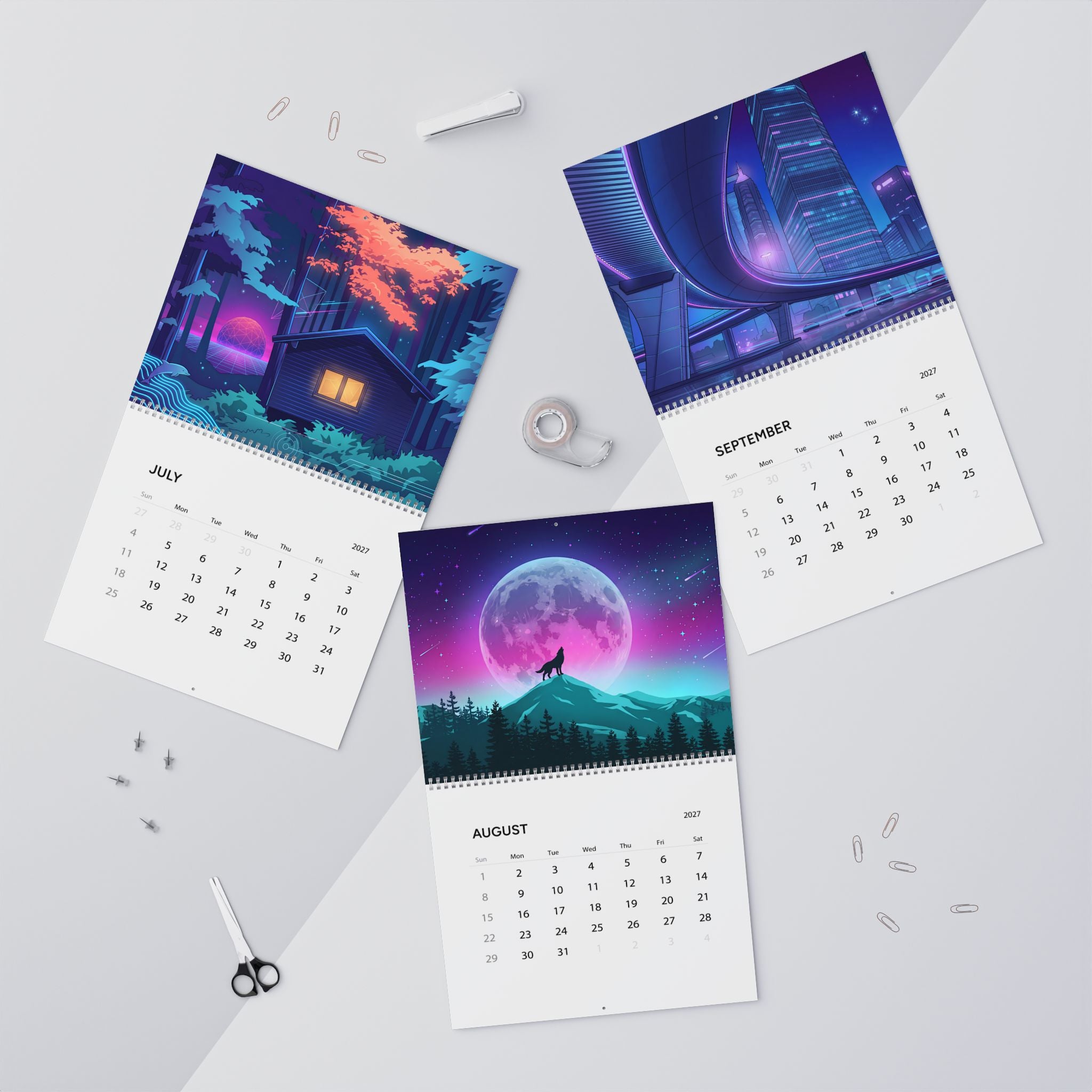 2027 Vaporwave Artwork Wall Calendar – Vibrant Retro Futuristic Art Collection
