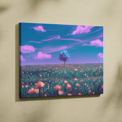 Neon Vapor Dream Canvas - Vaporwave Landscape Neon Sunset Neon Pink Cyan Bedroom Decor Retro Futurism Dreamy Surreal Mood Neon Cityscape Modern Minimalist Decor Wall Art Canvas Museum Quality
