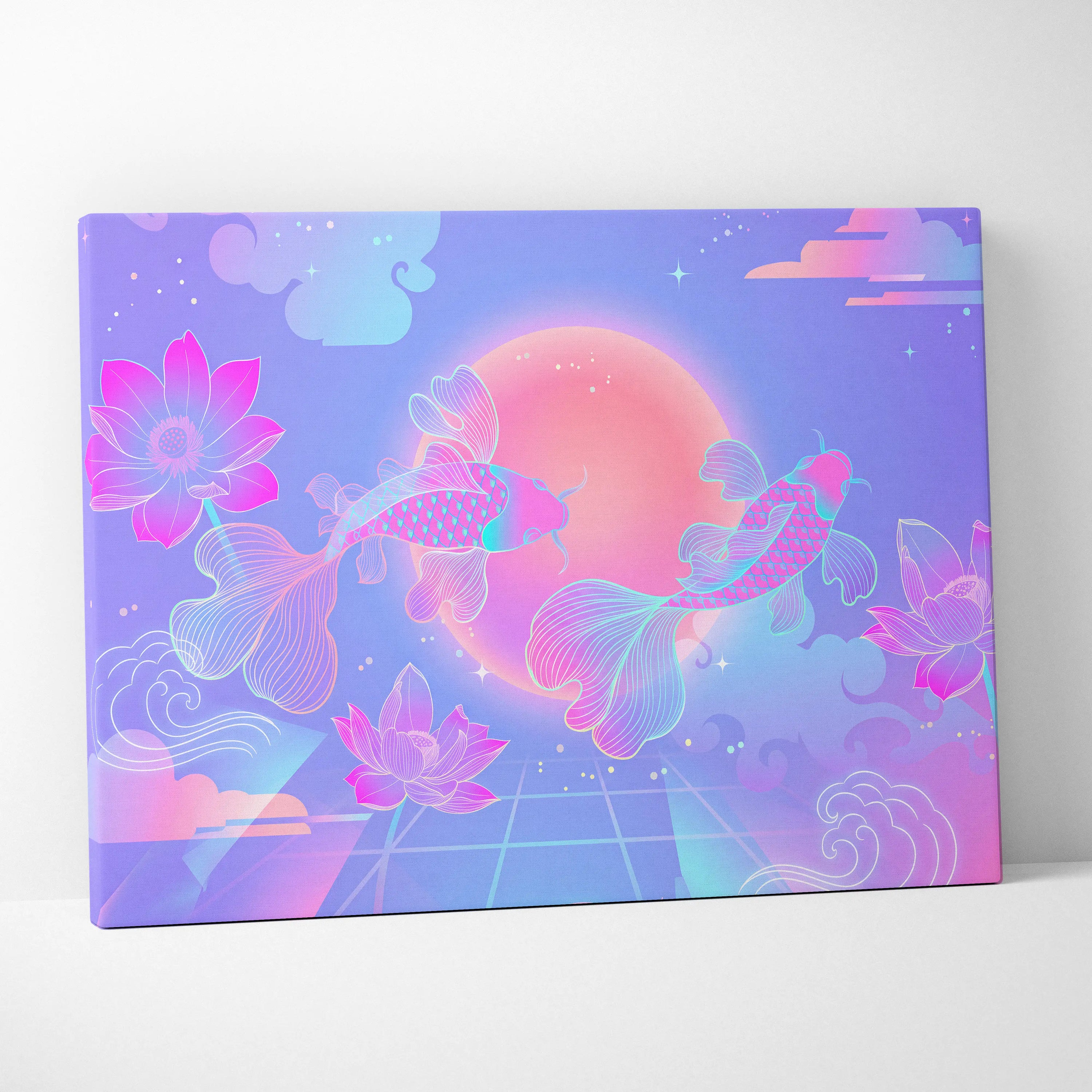 Neon Sakura Vaporwave Canvas - Japan Neon Pastel Living Room Vaporwave Dreamy Mood Retro Futurism Japanese Wall Art