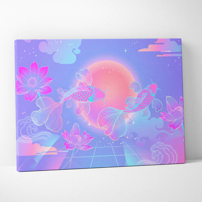 Neon Sakura Vaporwave Canvas - Japan Neon Pastel Living Room Vaporwave Dreamy Mood Retro Futurism Japanese Wall Art