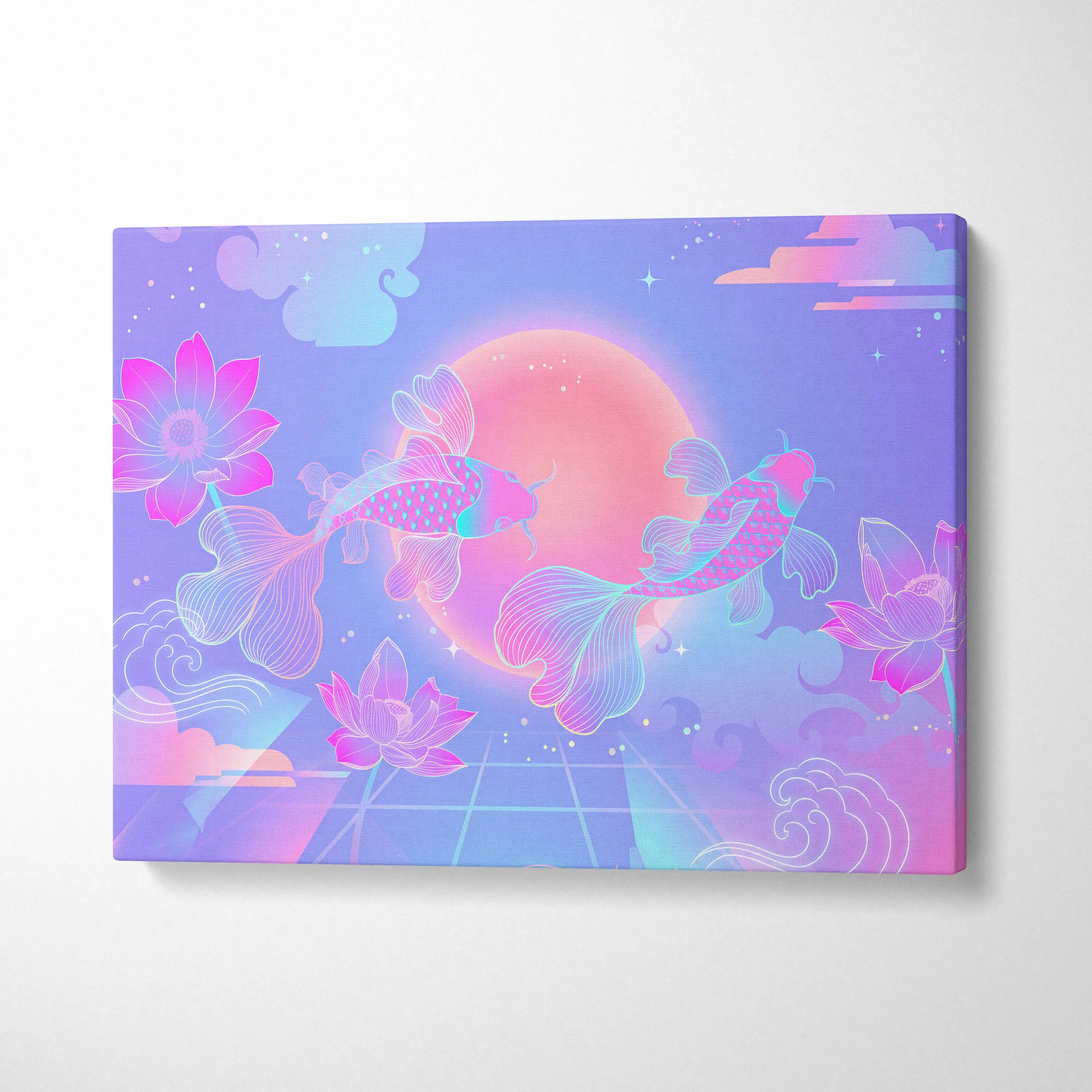 Neon Sakura Vaporwave Canvas - Japan Neon Pastel Living Room Vaporwave Dreamy Mood Retro Futurism Japanese Wall Art