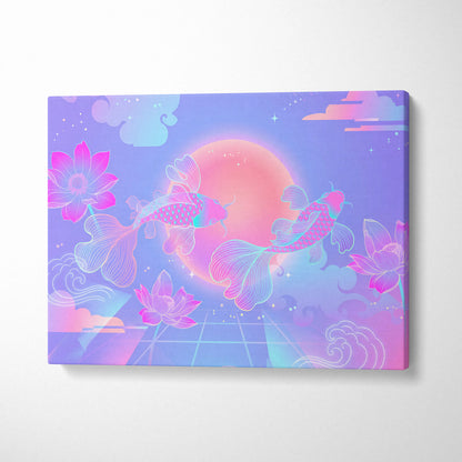 Neon Sakura Vaporwave Canvas - Japan Neon Pastel Living Room Vaporwave Dreamy Mood Retro Futurism Japanese Wall Art
