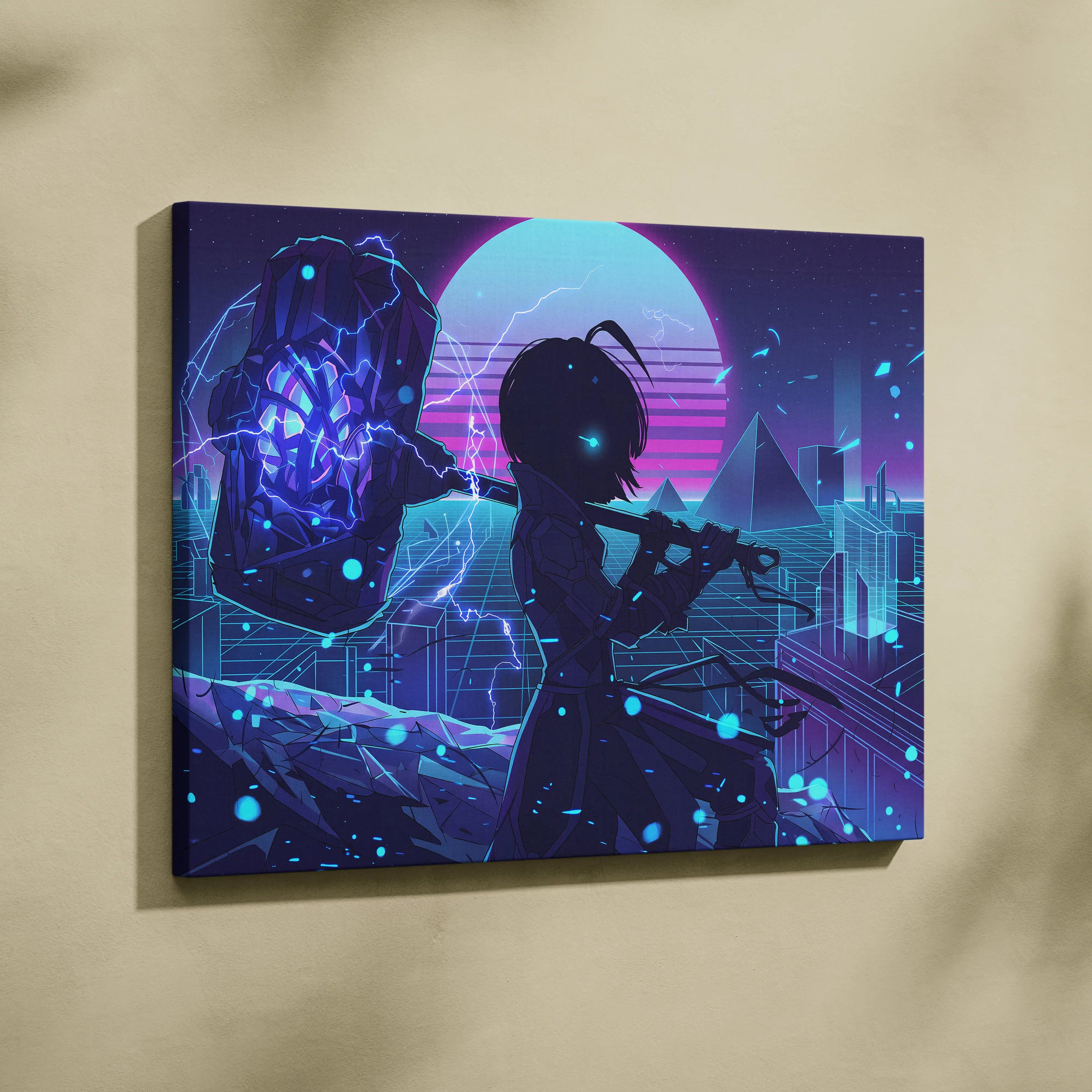 Vaporwave Neon Saga Canvas - Vaporwave Neon Art Purple Pink Blue Living Room Retro Dreamy Nostalgic Neon Decor Canvas