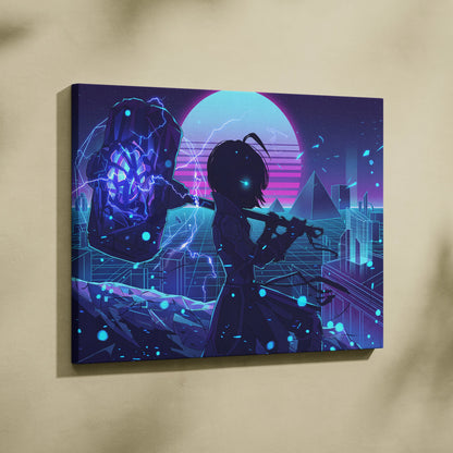 Vaporwave Neon Saga Canvas - Vaporwave Neon Art Purple Pink Blue Living Room Retro Dreamy Nostalgic Neon Decor Canvas