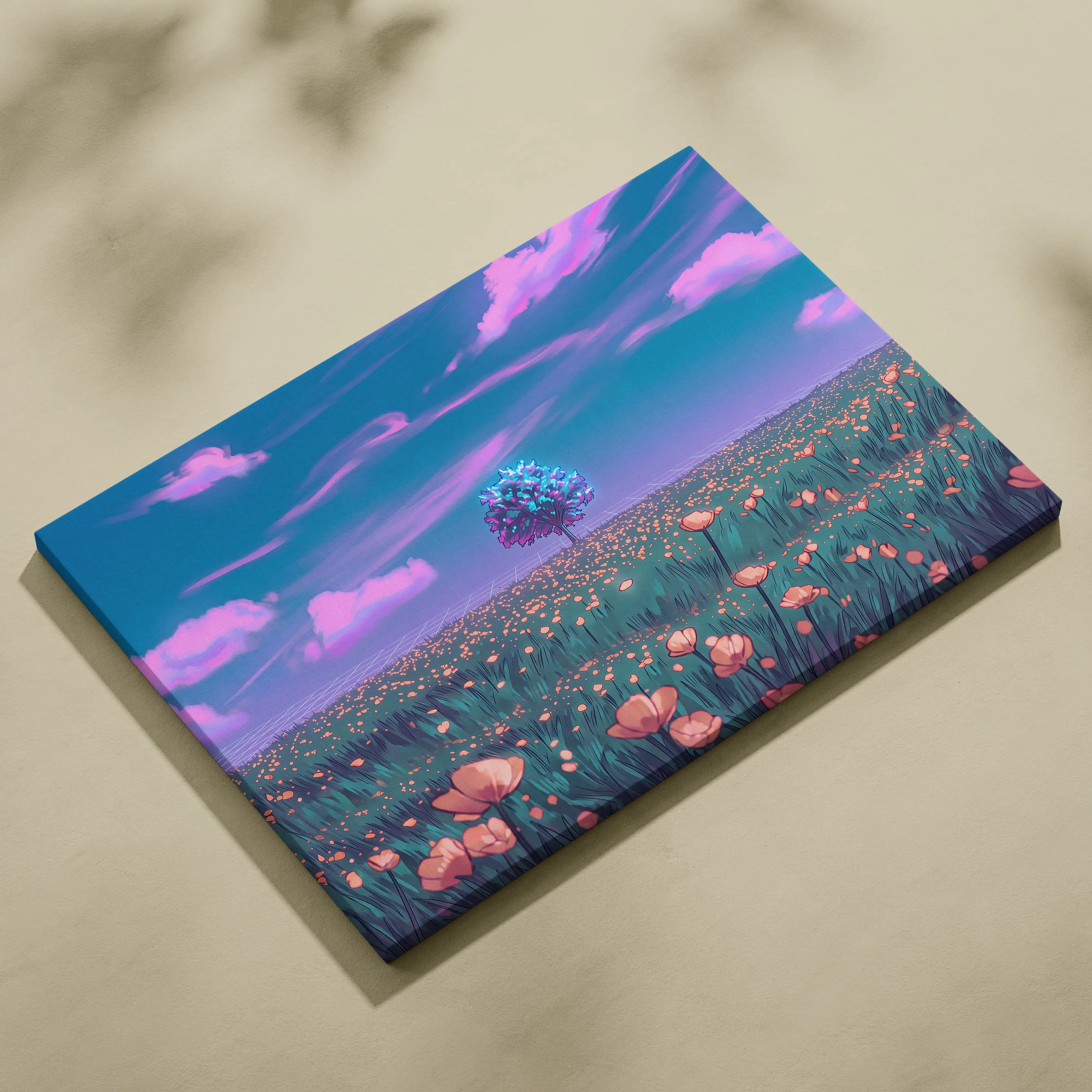 Neon Vapor Dream Canvas - Vaporwave Landscape Neon Sunset Neon Pink Cyan Bedroom Decor Retro Futurism Dreamy Surreal Mood Neon Cityscape Modern Minimalist Decor Wall Art Canvas Museum Quality