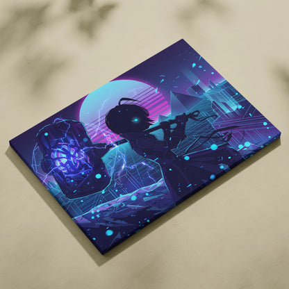 Vaporwave Neon Saga Canvas - Vaporwave Neon Art Purple Pink Blue Living Room Retro Dreamy Nostalgic Neon Decor Canvas