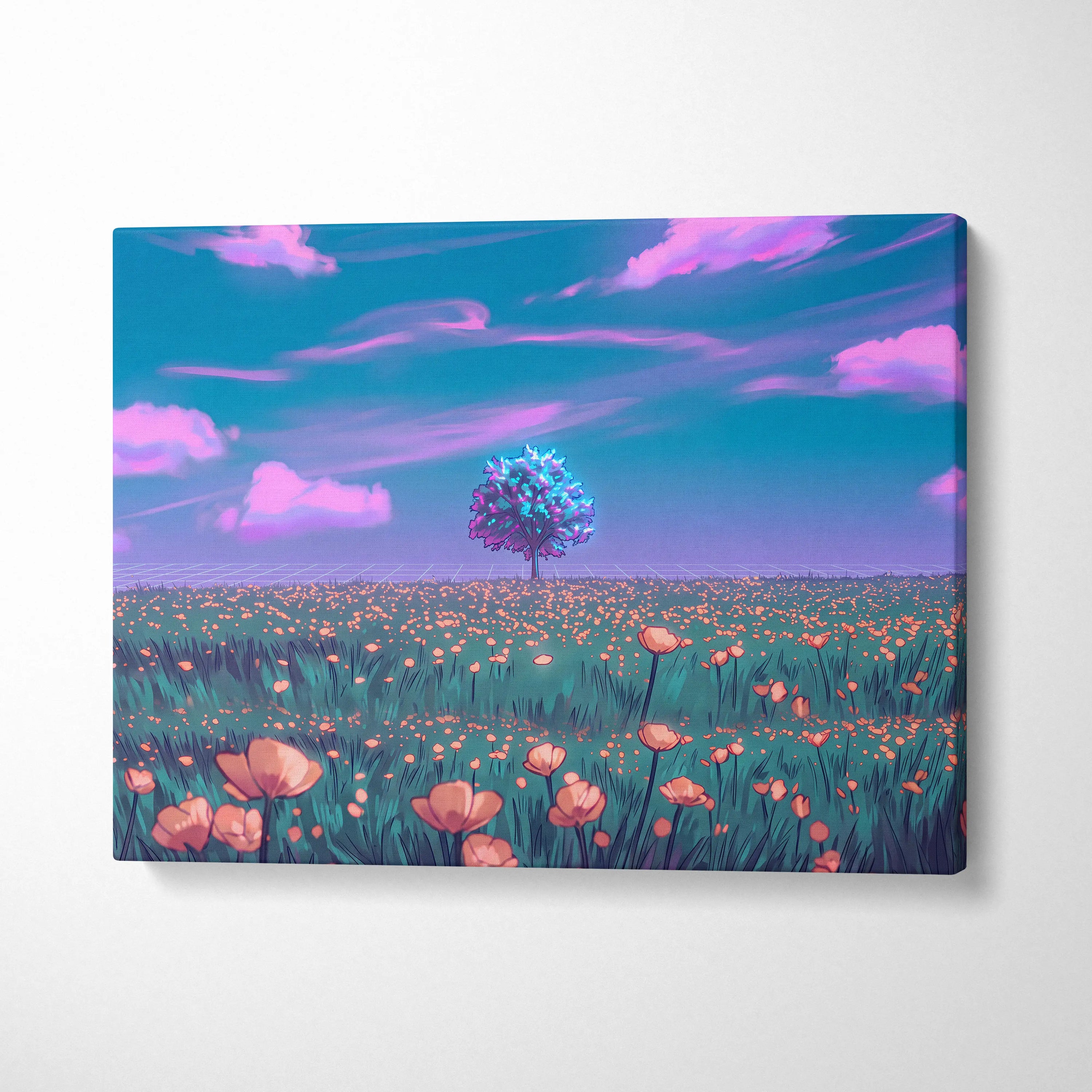 Neon Vapor Dream Canvas - Vaporwave Landscape Neon Sunset Neon Pink Cyan Bedroom Decor Retro Futurism Dreamy Surreal Mood Neon Cityscape Modern Minimalist Decor Wall Art Canvas Museum Quality