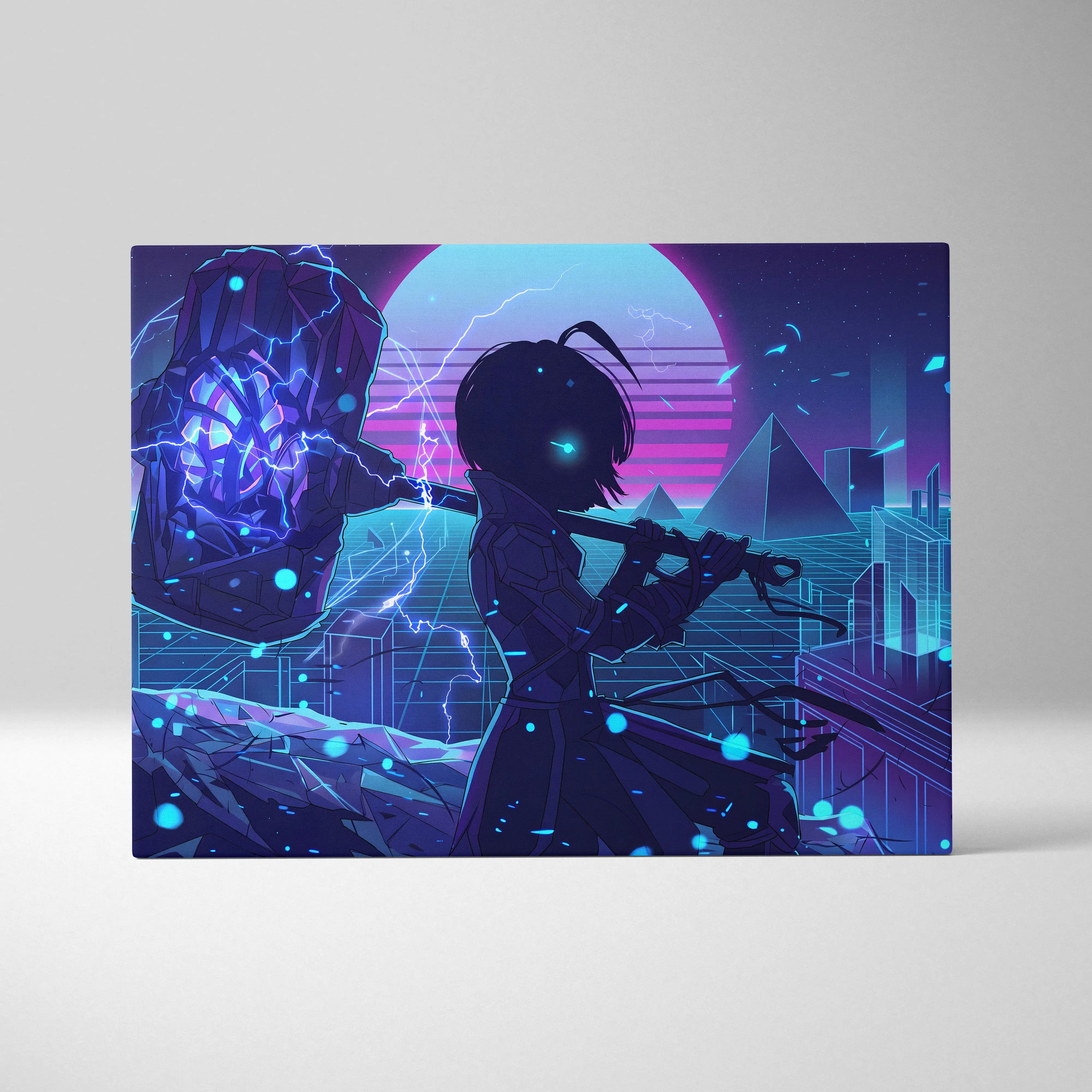 Vaporwave Neon Saga Canvas - Vaporwave Neon Art Purple Pink Blue Living Room Retro Dreamy Nostalgic Neon Decor Canvas