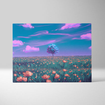 Neon Vapor Dream Canvas - Vaporwave Landscape Neon Sunset Neon Pink Cyan Bedroom Decor Retro Futurism Dreamy Surreal Mood Neon Cityscape Modern Minimalist Decor Wall Art Canvas Museum Quality