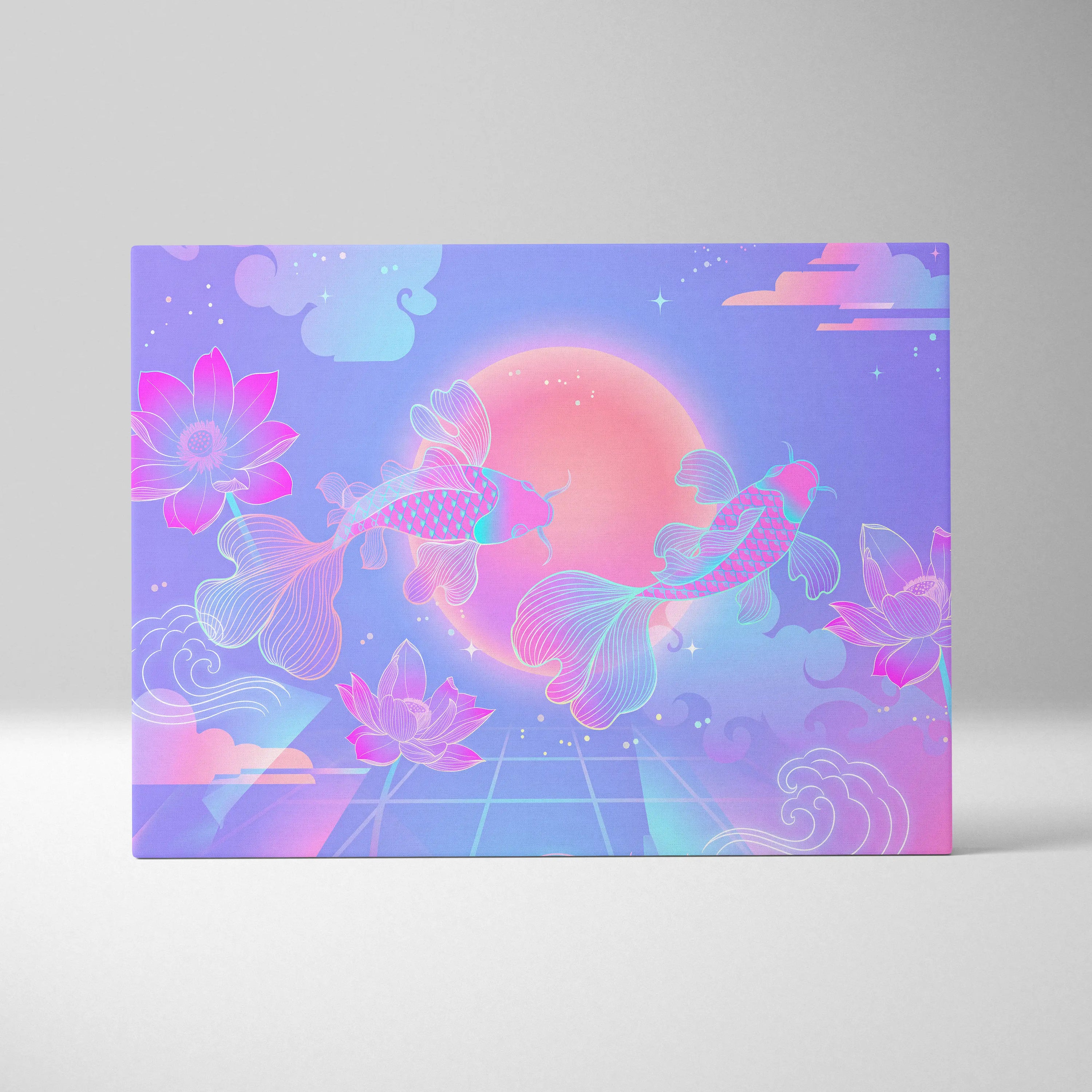 Neon Sakura Vaporwave Canvas - Japan Neon Pastel Living Room Vaporwave Dreamy Mood Retro Futurism Japanese Wall Art