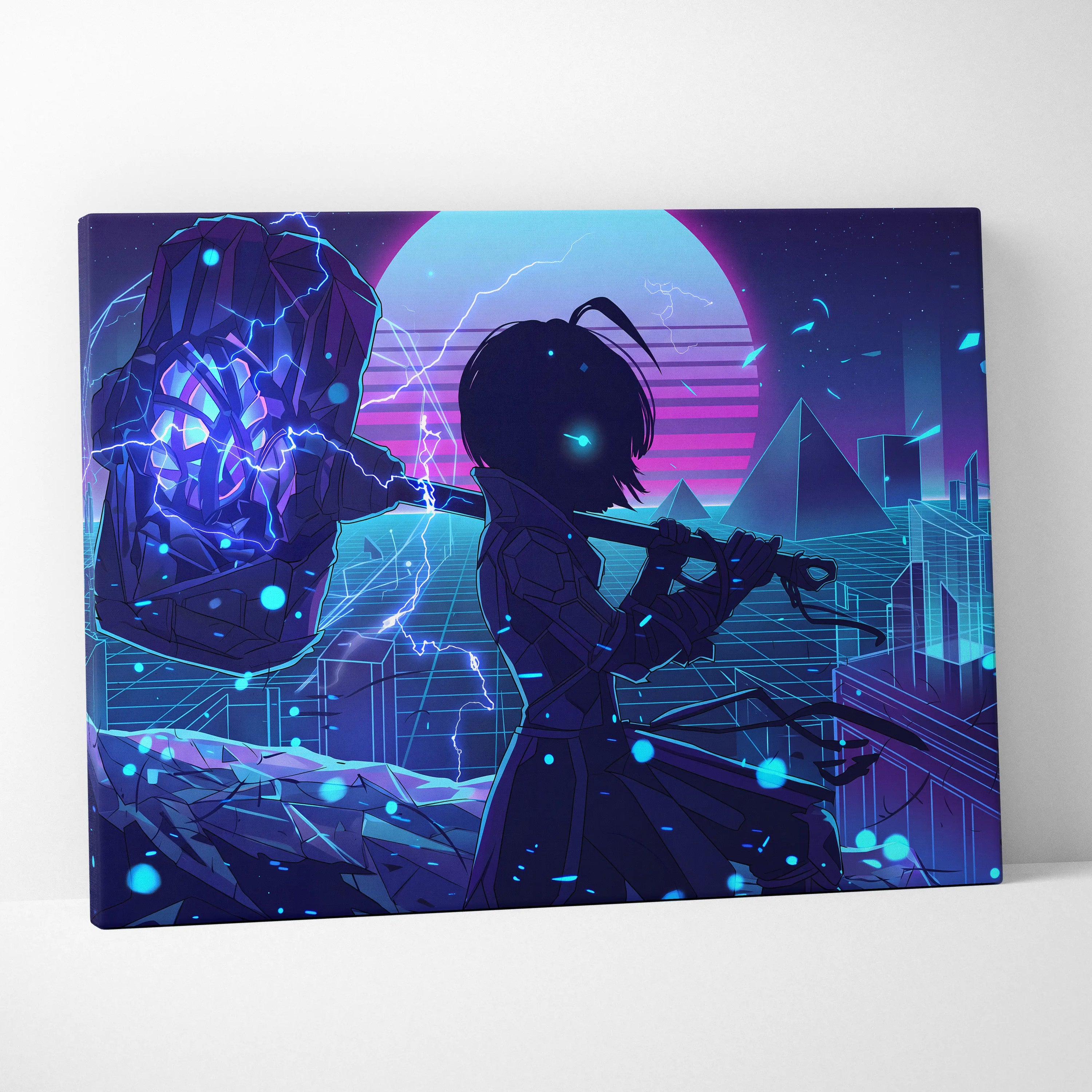 Vaporwave Neon Saga Canvas - Vaporwave Neon Art Purple Pink Blue Living Room Retro Dreamy Nostalgic Neon Decor Canvas