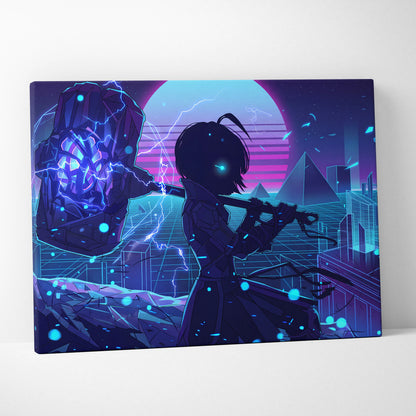 Vaporwave Neon Saga Canvas - Vaporwave Neon Art Purple Pink Blue Living Room Retro Dreamy Nostalgic Neon Decor Canvas