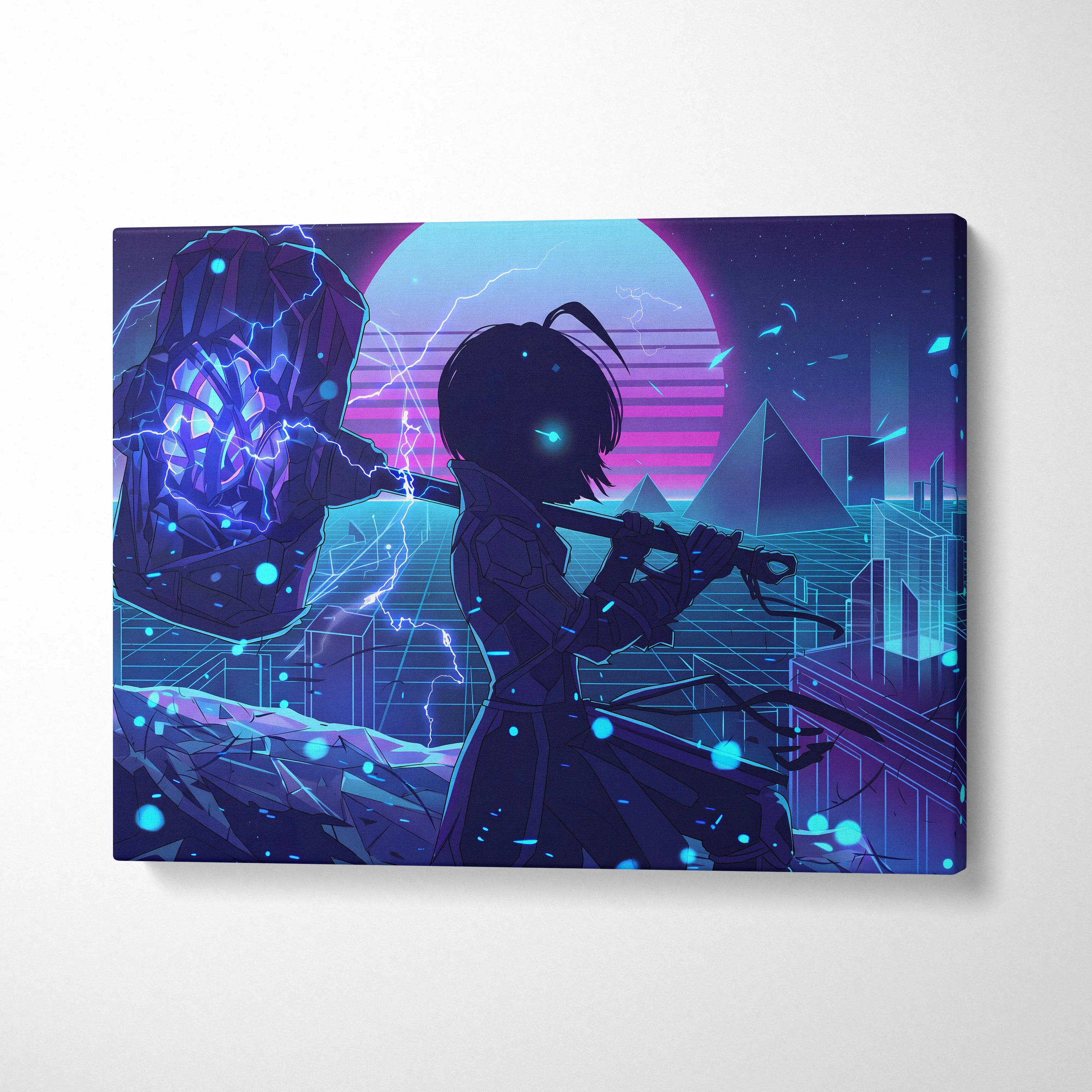 Vaporwave Neon Saga Canvas - Vaporwave Neon Art Purple Pink Blue Living Room Retro Dreamy Nostalgic Neon Decor Canvas
