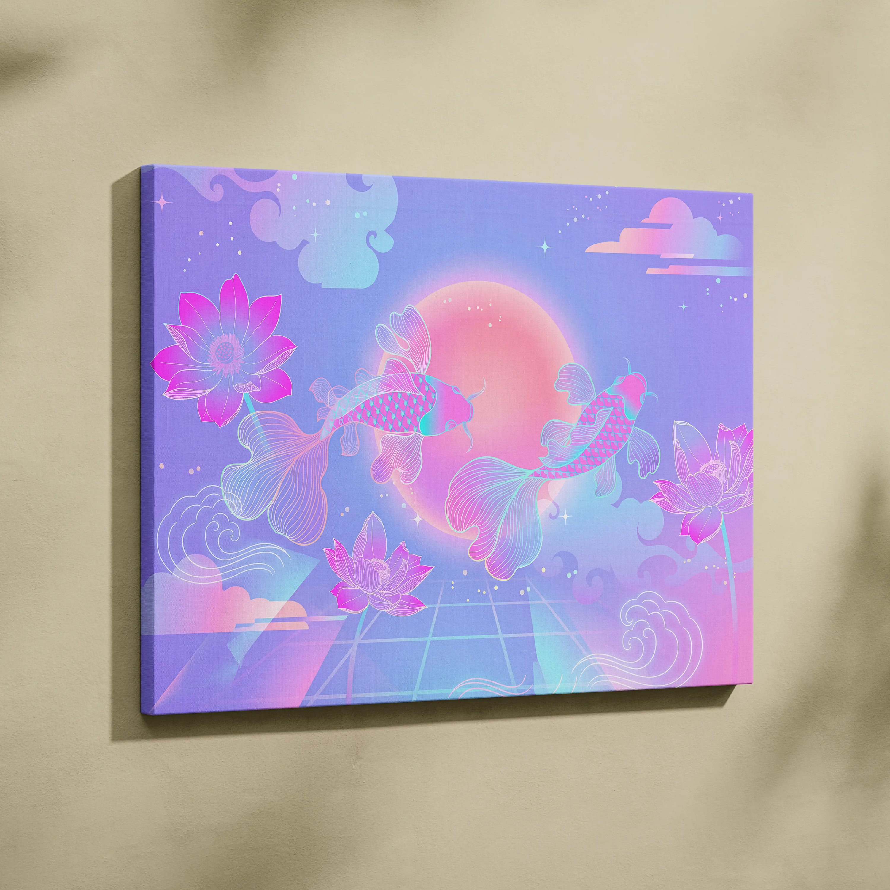Neon Sakura Vaporwave Canvas - Japan Neon Pastel Living Room Vaporwave Dreamy Mood Retro Futurism Japanese Wall Art