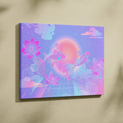 Neon Sakura Vaporwave Canvas - Japan Neon Pastel Living Room Vaporwave Dreamy Mood Retro Futurism Japanese Wall Art