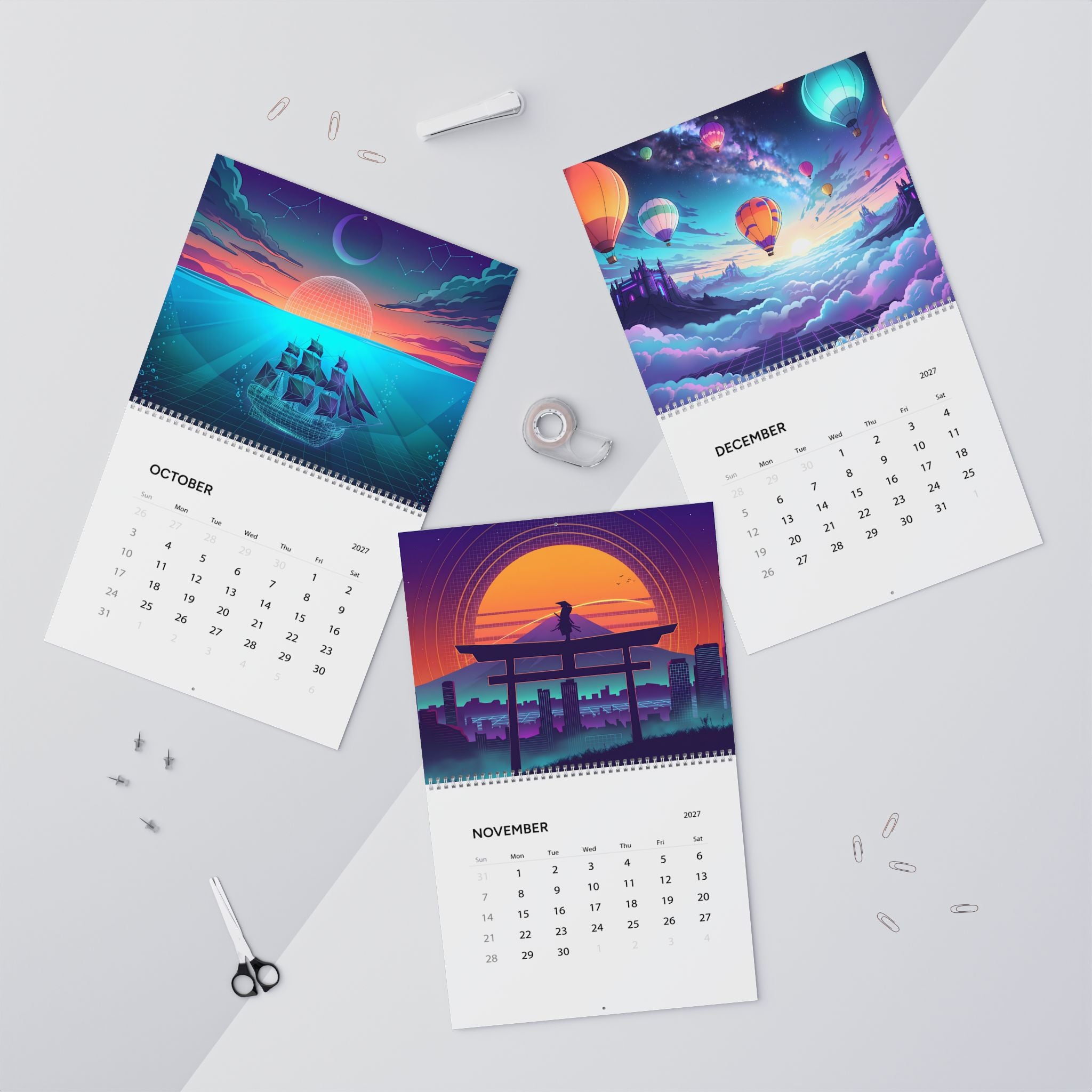 2027 Vaporwave Artwork Wall Calendar – Retro Futuristic Neon Art Collection