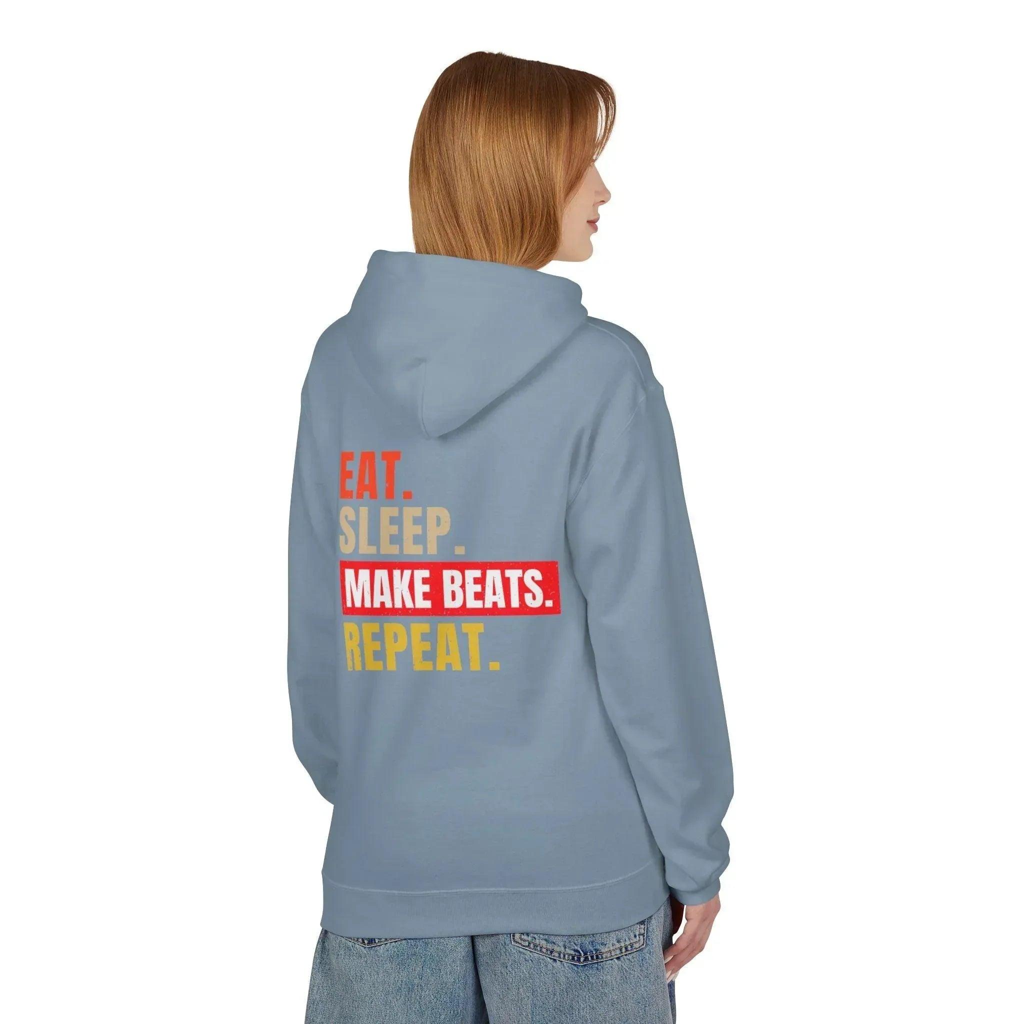 Cozy Music Producer Hoodie: 'Eat. Sleep. Make Beats. Repeat' Fleece Design