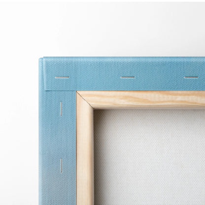 Light blue textured canvas stretched over natural wood frame for nissan gt-r r35 inspired track racing supercar art