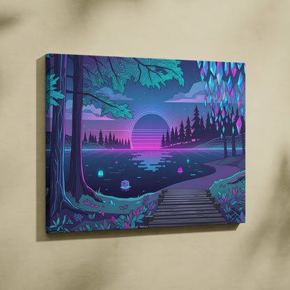 Vaporwave Neon Landscape Canvas - Vaporwave Landscape Neon Pink Living Room Decor Vaporwave Art Dream Neon Mood Canvas