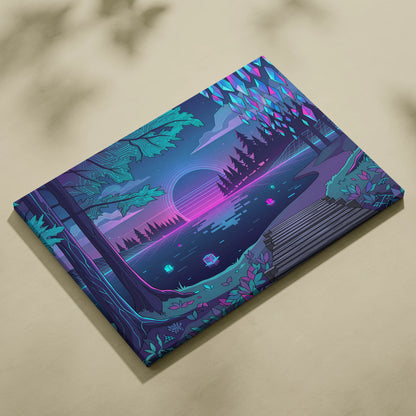 Vaporwave Neon Landscape Canvas - Vaporwave Landscape Neon Pink Living Room Decor Vaporwave Art Dream Neon Mood Canvas