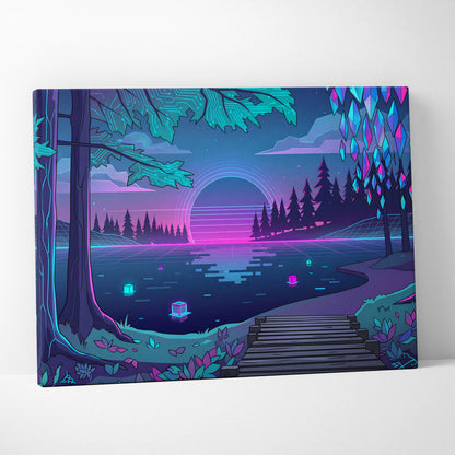 Vaporwave Neon Landscape Canvas - Vaporwave Landscape Neon Pink Living Room Decor Vaporwave Art Dream Neon Mood Canvas