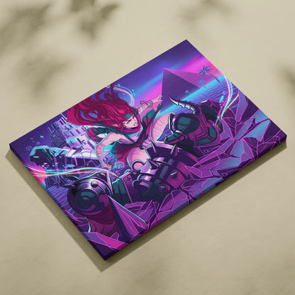Vaporwave Neon Dreamscape Canvas - Neon Warrior Pink Purple Teal Room Vaporwave Moody Retro-Futurism Wall Art Canvas